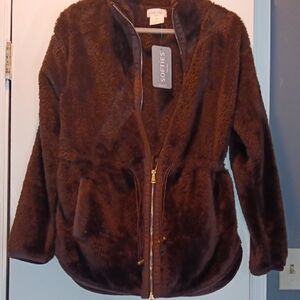 Women's Plush Brown Zip-Up Jacket